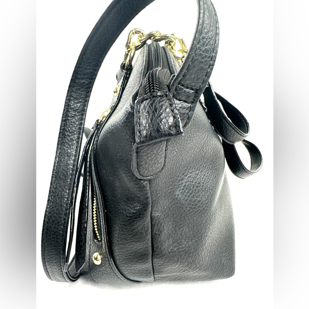 Juicy Couture Black Faux Leather Medium Shoulder Bag Goldtone Chain Strap - Picture 9 of 12
